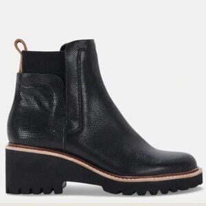 dv Dolce Vita Rango Black Pull On Lug‎ Sole Chelsea Bootie Wedge Boot Casual W9